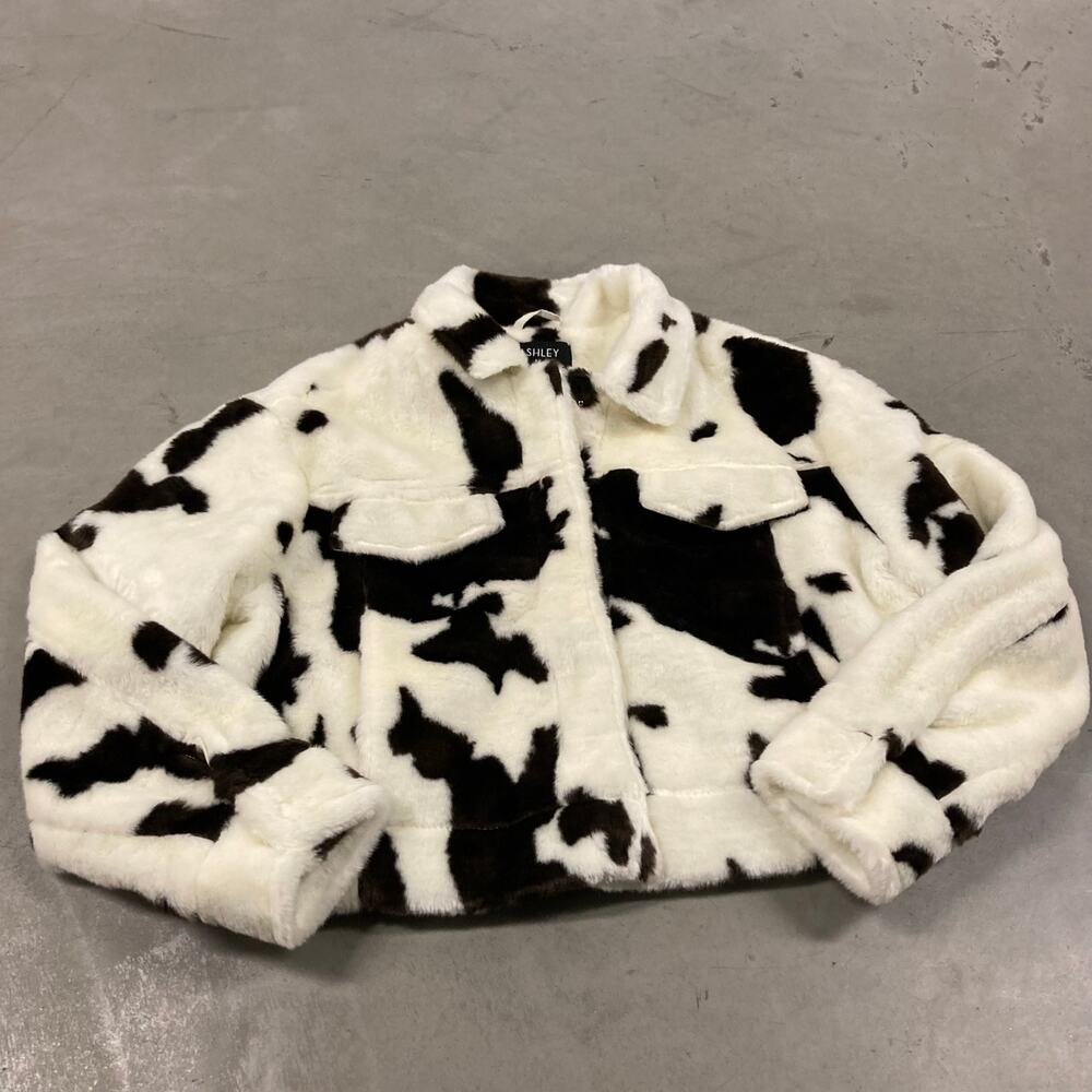 y2k women’s cropped cow print fur trucker jacket
